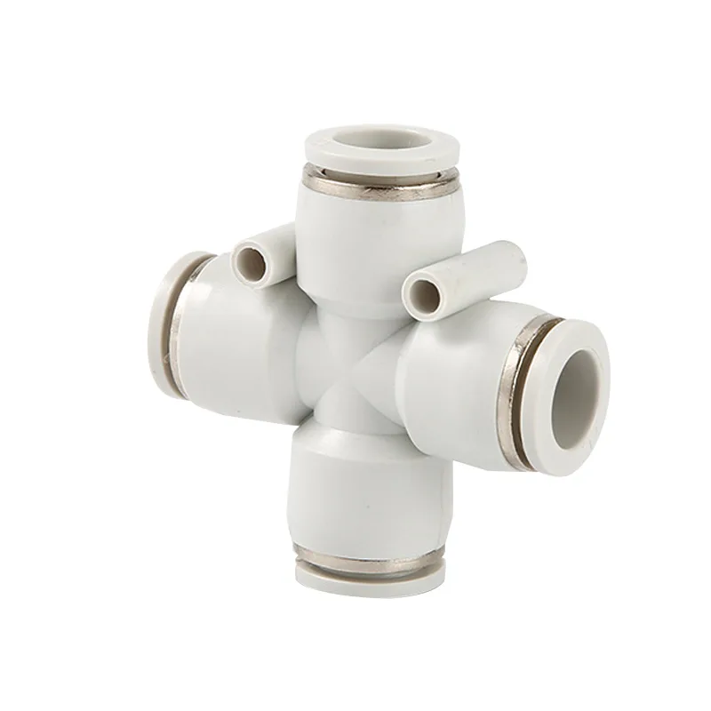 PZA Pipe Fittings Plastic Quick Connector Push in One Touch Type Push in 4 Way Pneumatic Fitting
