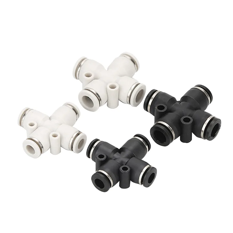 PZA Black Plastic Air Hose Fittings Types Four-Way Cross Pneumatic Fitting