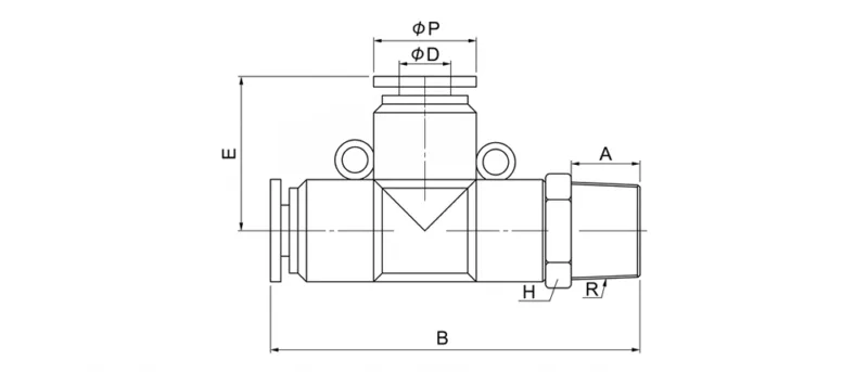 PD pneumatic T type side thread tee fitting push to connect air connector