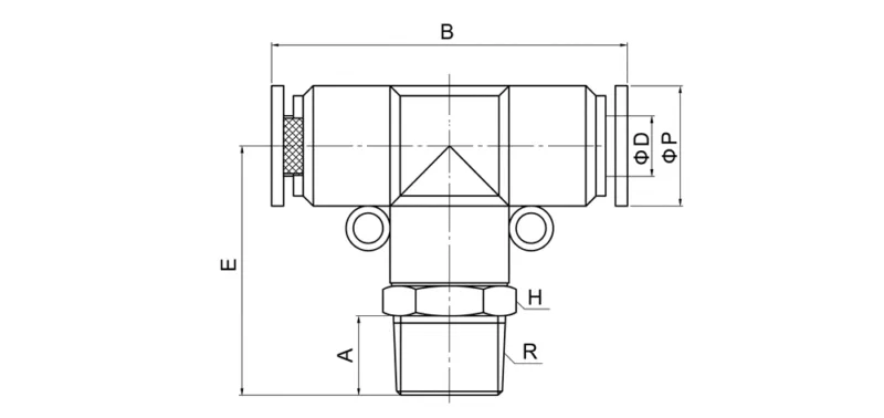 PB pneumatic male thread tee fitting push to connect air connector