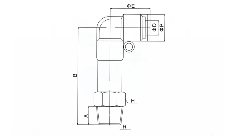 PLL pneumatic extended male elbow fitting 90 degree push to connect air connector