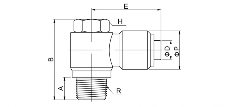 PH pneumatic outer hexagonal male elbow fitting 90 degree push to connect air connector