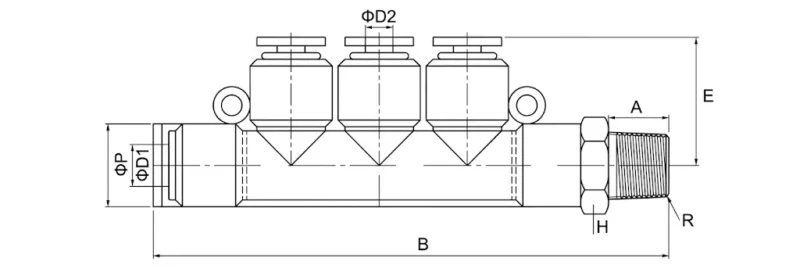 PKB pneumatic 5 way male thread push to connect air fitting