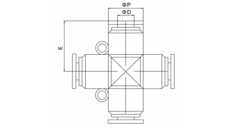 PZA pneumatic cross fitting four way push to connect air tube connector