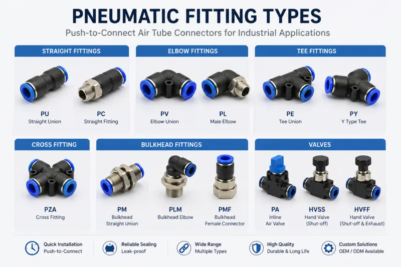 pneumatic fitting types straight elbow tee bulkhead connectors