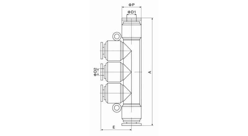 PKG pneumatic five way reducing push to connect air tube distributor