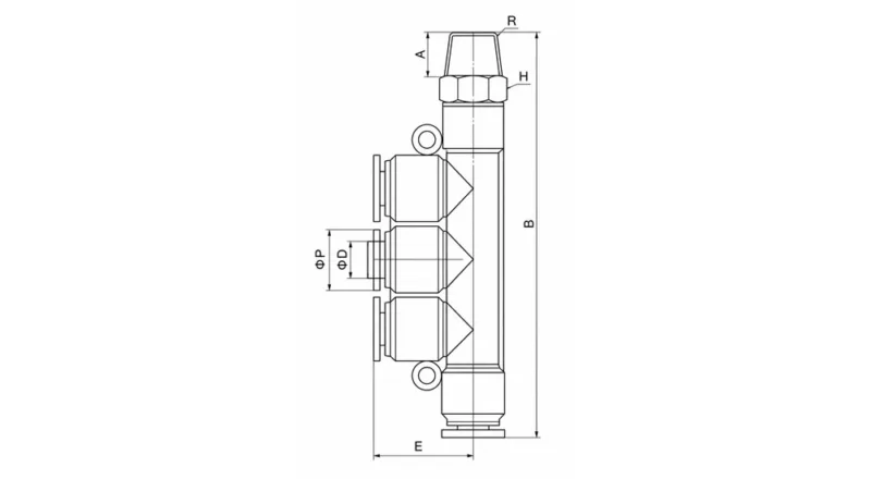 PKD pneumatic threaded five way reducing push to connect air tube connector