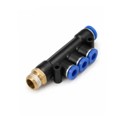PKD pneumatic threaded five way reducing push to connect air tube connector