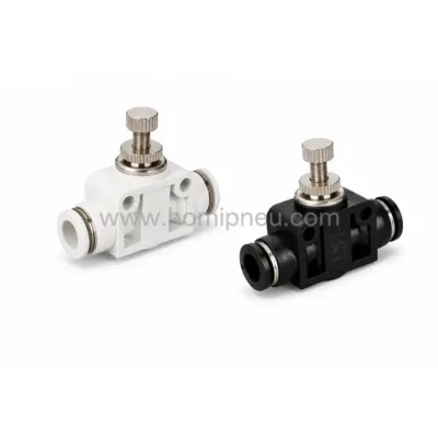 PA nickel plated brass pneumatic inline control valve push to connect fitting