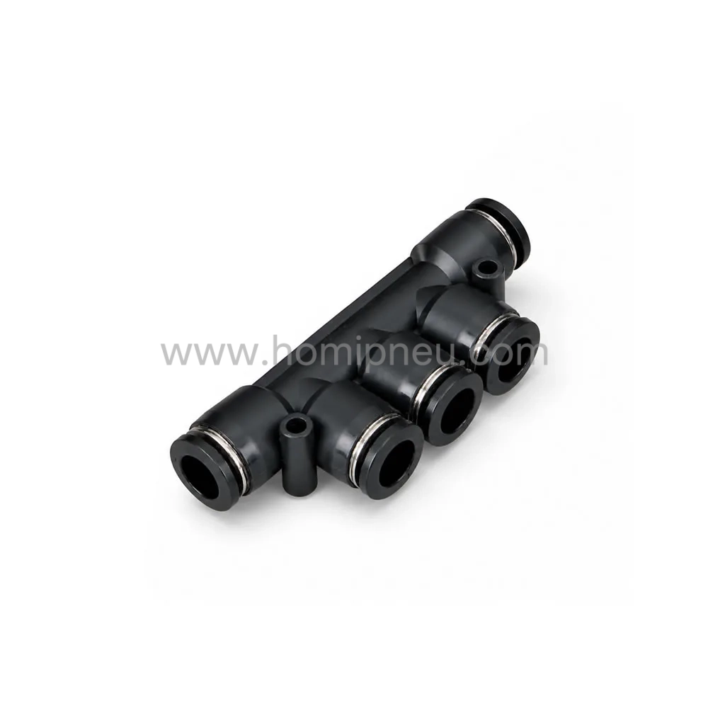 black PKG pneumatic five way reducing push to connect air tube distributor