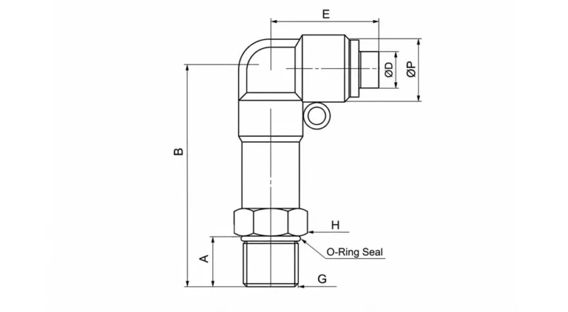PLL-G nickel plated brass long elbow pneumatic fitting with O-ring push to connect