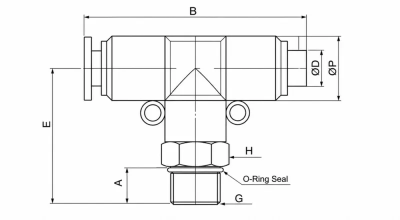 PB-G nickel plated brass pneumatic tee fitting with O-ring push to connect