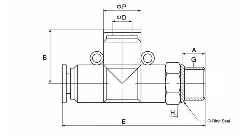 PD-G nickel plated brass pneumatic tee fitting with O-ring push to connect