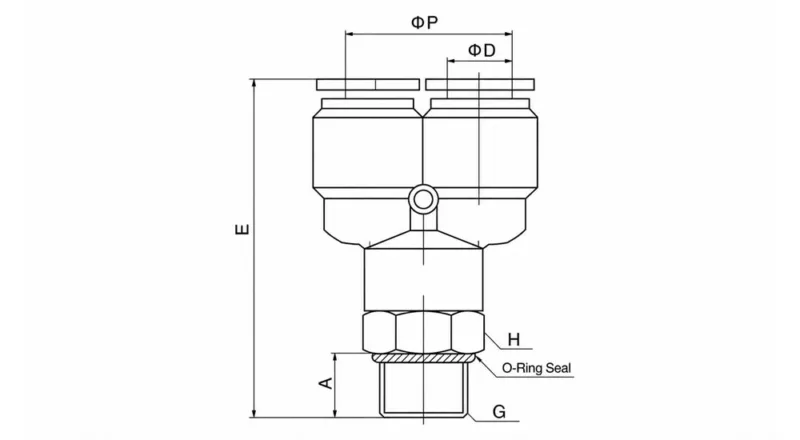 PX-G male Y push to connect pneumatic fitting with O-ring seal