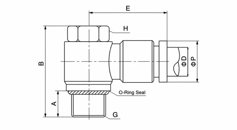 PH-G nickel plated brass outer hexagonal male elbow fitting with O-ring seal