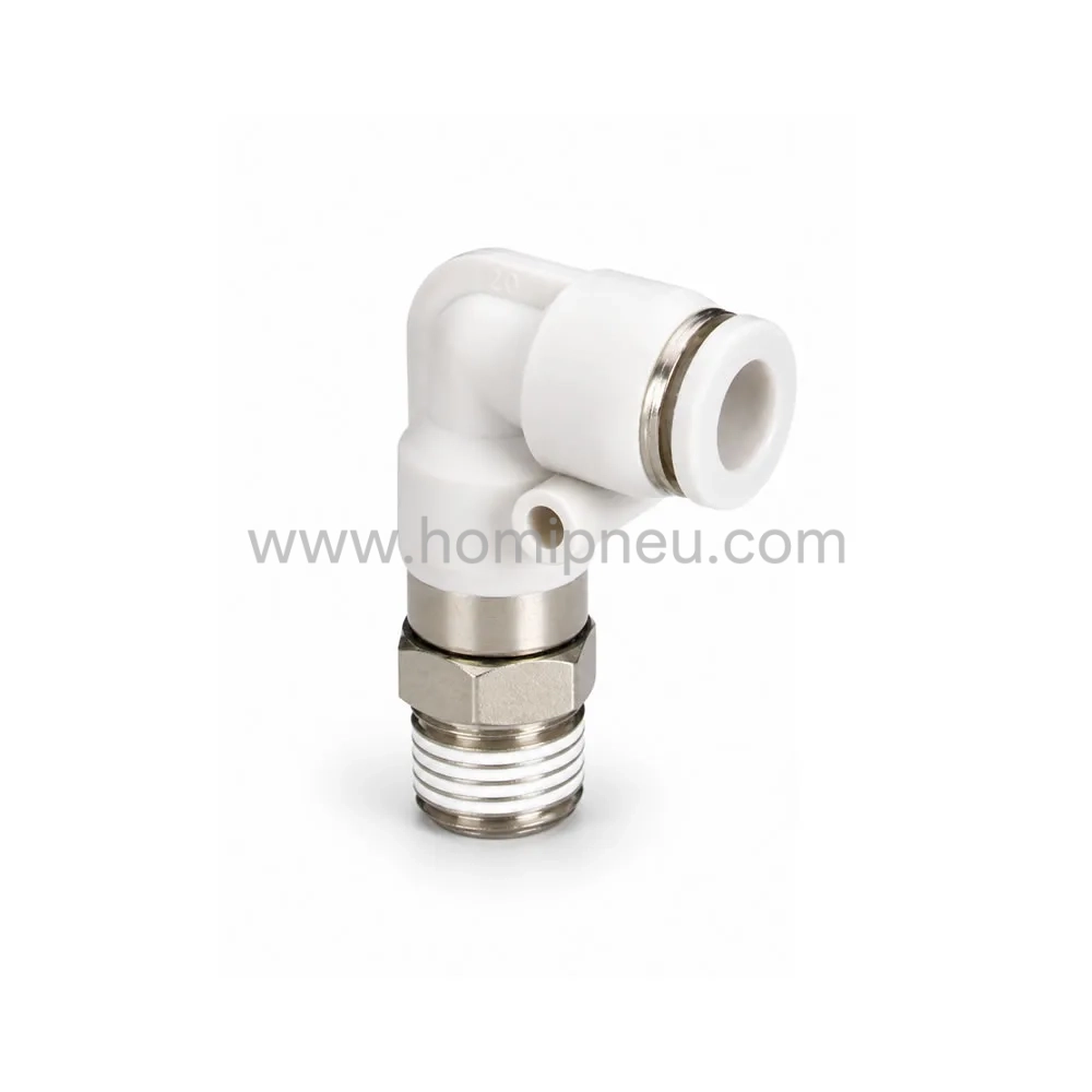 white NHRL nickel plated brass pneumatic rotary elbow swivel push to connect fitting