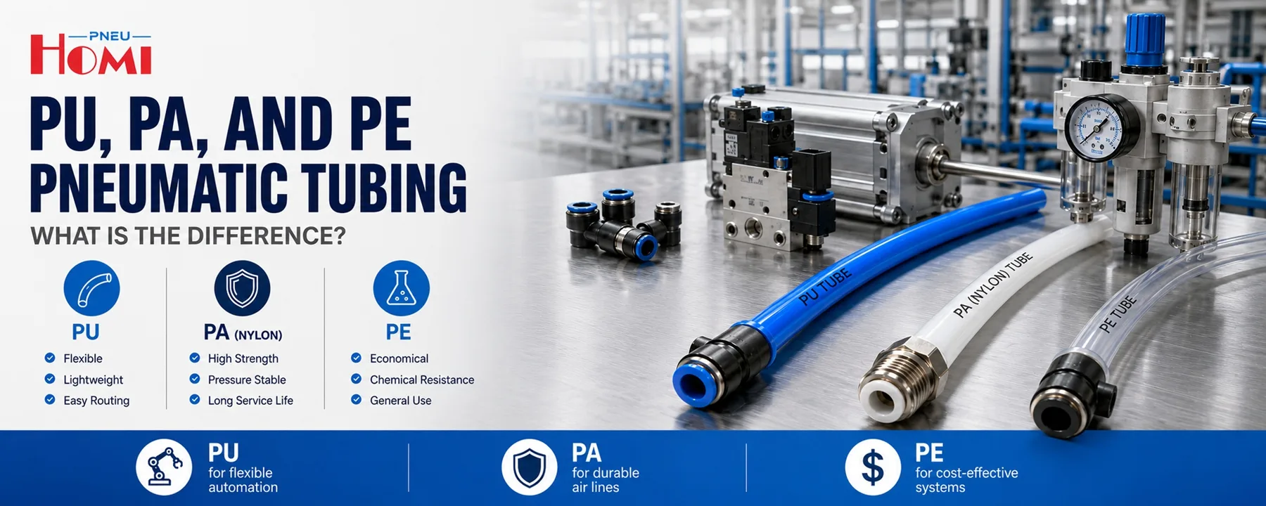 PU vs PA vs PE Pneumatic Tubing Comparison
