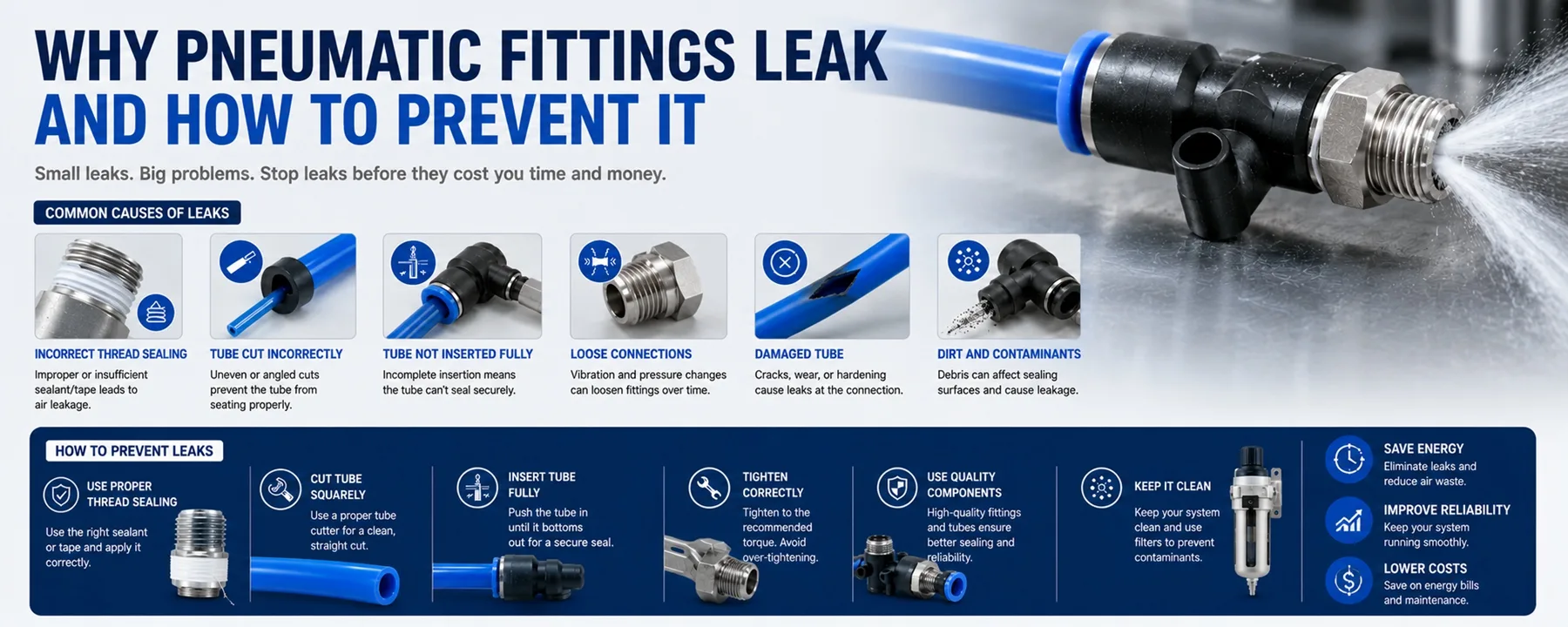 Why Pneumatic Fittings Leak and How to Prevent It