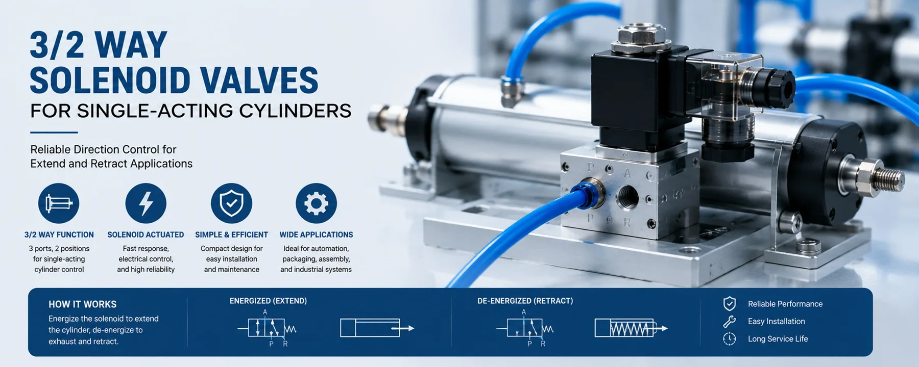 3/2 Way Solenoid Valves for Single-Acting Cylinders