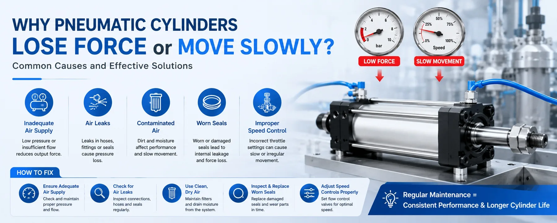 Why Pneumatic Cylinders Lose Force or Move Slowly