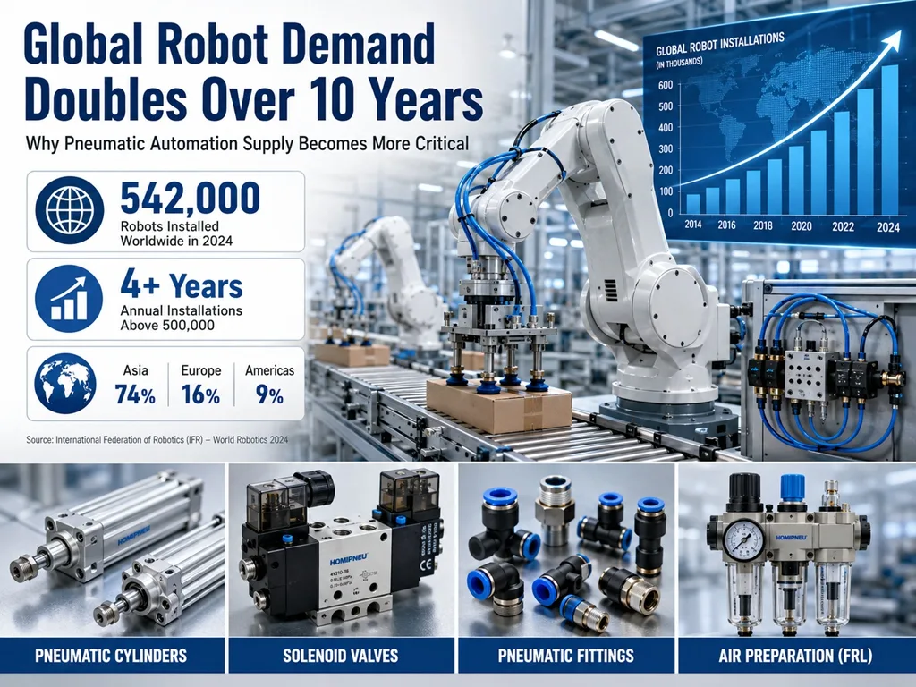 Global Robot Demand Doubles Over 10 Years: Pneumatic Automation Supply Becomes More Critical
