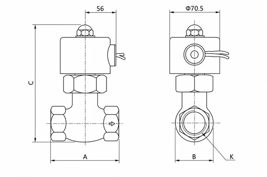 2L(US) 2/2 Way High-Temperature Steam Solenoid Valve Dimensions