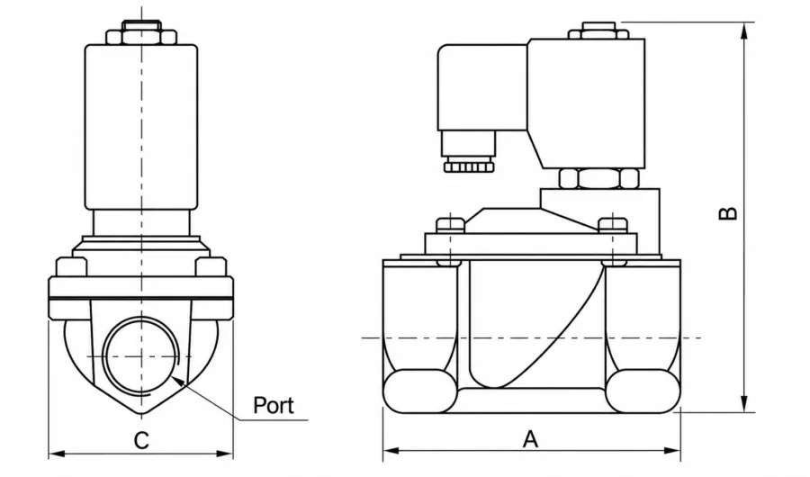 PU225 Series Solenoid Valve Dimensions