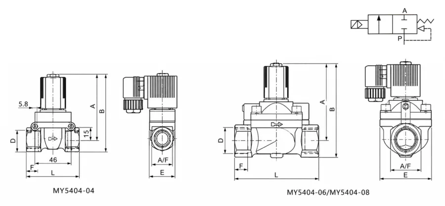 5404 Series Solenoid Valve Dimensions