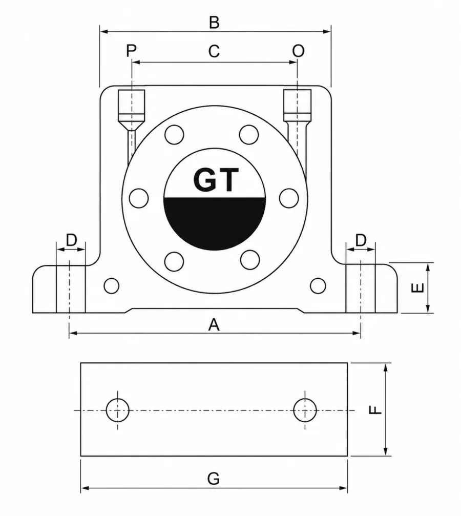 GT Series pneumatic gear vibrator Dimensions