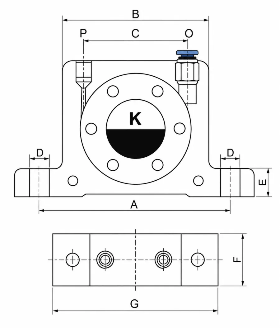 K Series pneumatic ball vibrator Dimensions