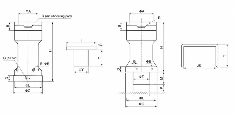 SK Series pneumatic percussion hammer Dimensions