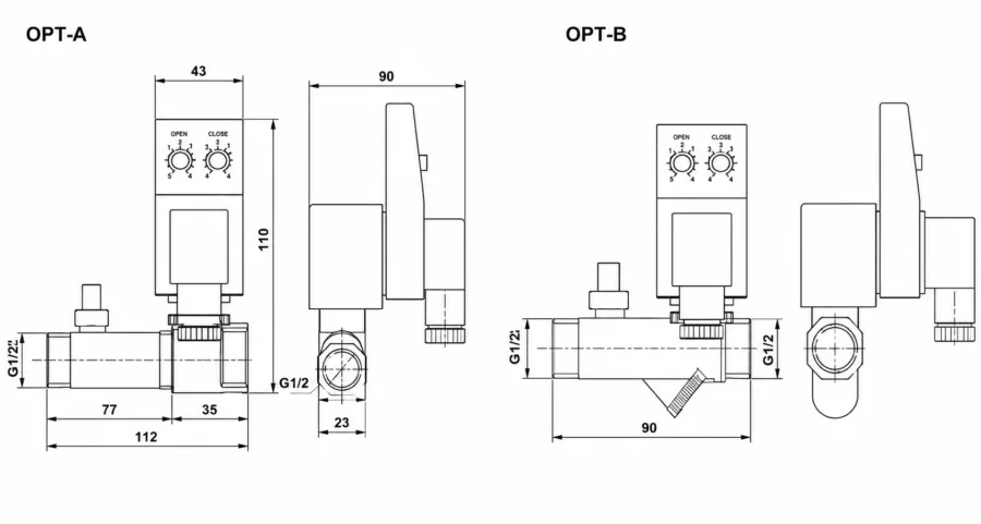 OPT-A/B series electronic drain valves Dimensions