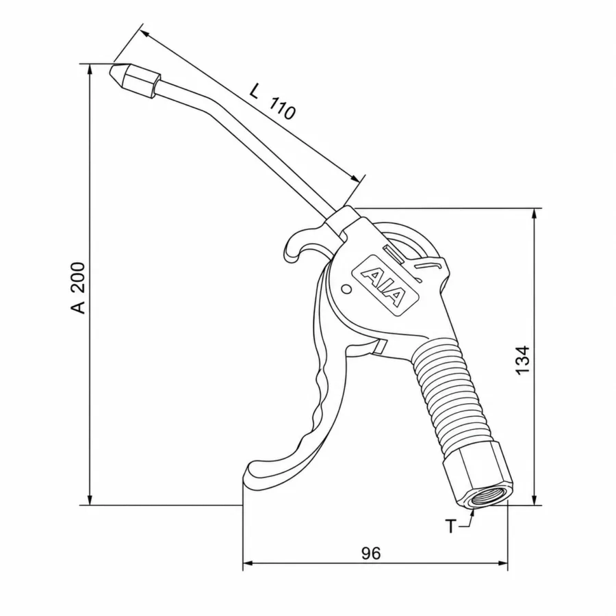 A003 Plastic Air Blow Gun Dimensions