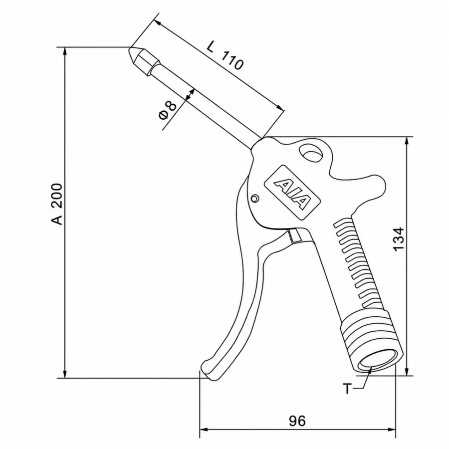 A021 Plastic Air Blow Gun Dimensions