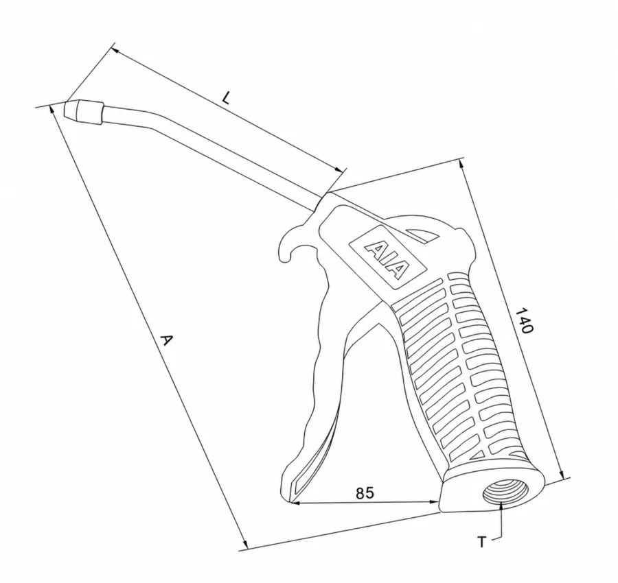 A015 Plastic Air Blow Gun Dimensions