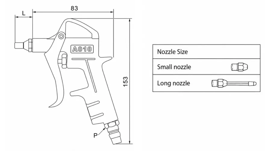 A010 Metal Air Gun Series Dimensions