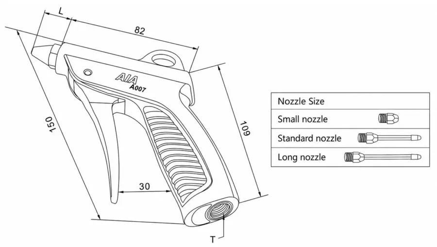 A007 Plastic Air Blow Gun Dimensions