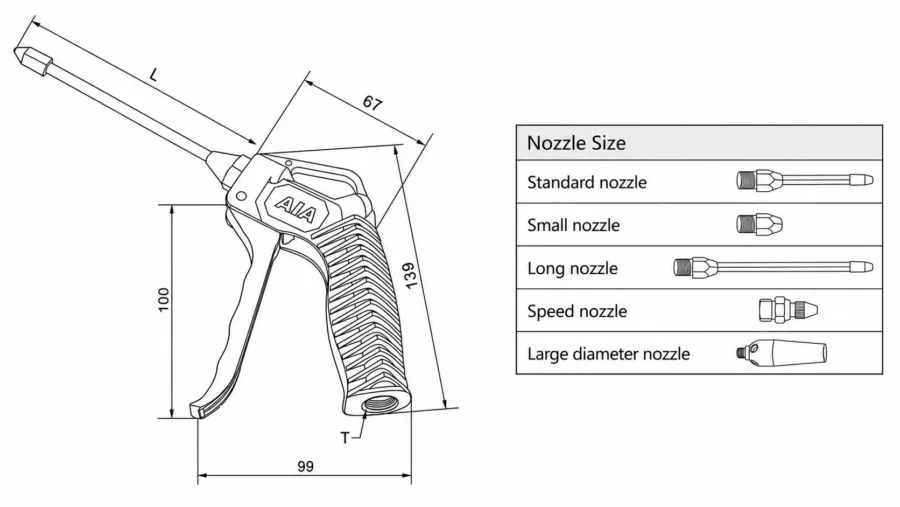 A005 Series Plastic Air Gun Dimensions